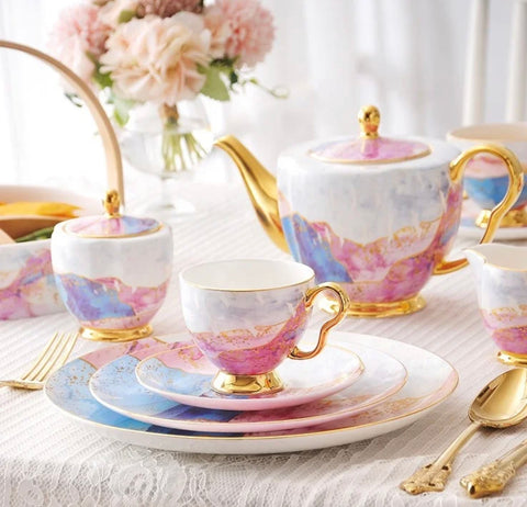 Pink and blue marble tea/ coffee set
