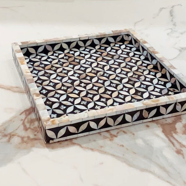 Square black mother of pearl tray