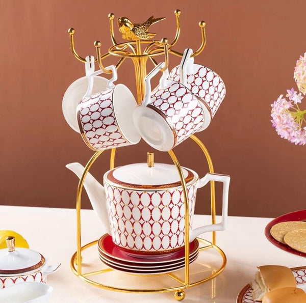 Red and White tea or coffee set
